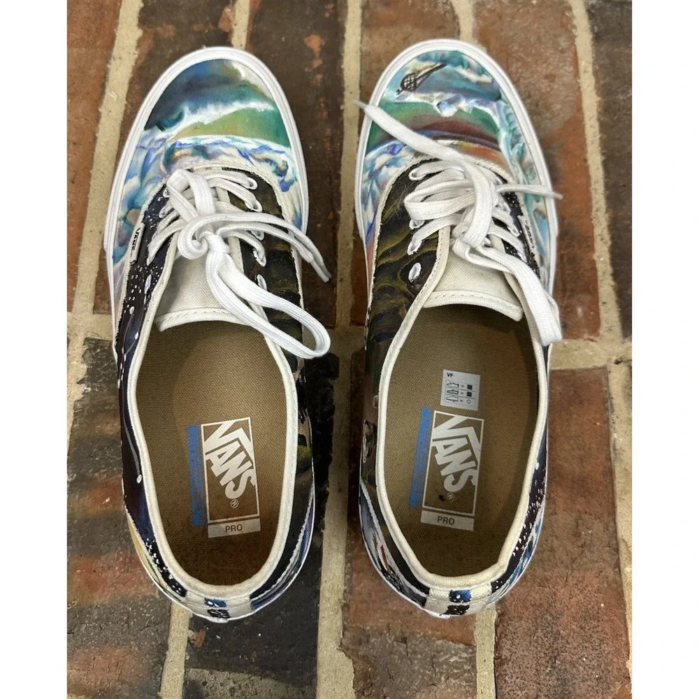 VANS Authentic Low Top Sneakers Abstract Multicolor Hand Painted Skater Men's 12